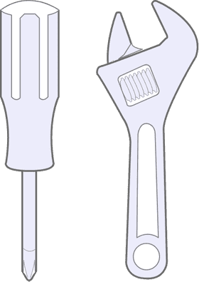 An illustration of a screwdriver and monkey wrench